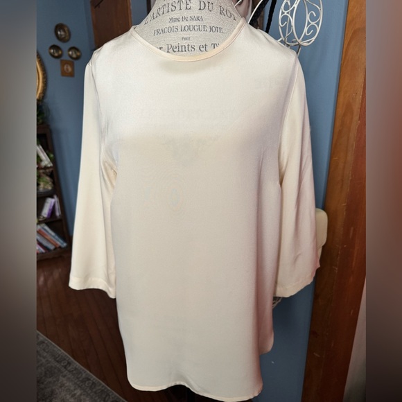 Caroline Rose 100% silk off white long sleeve tunic top size S - Picture 2 of 9